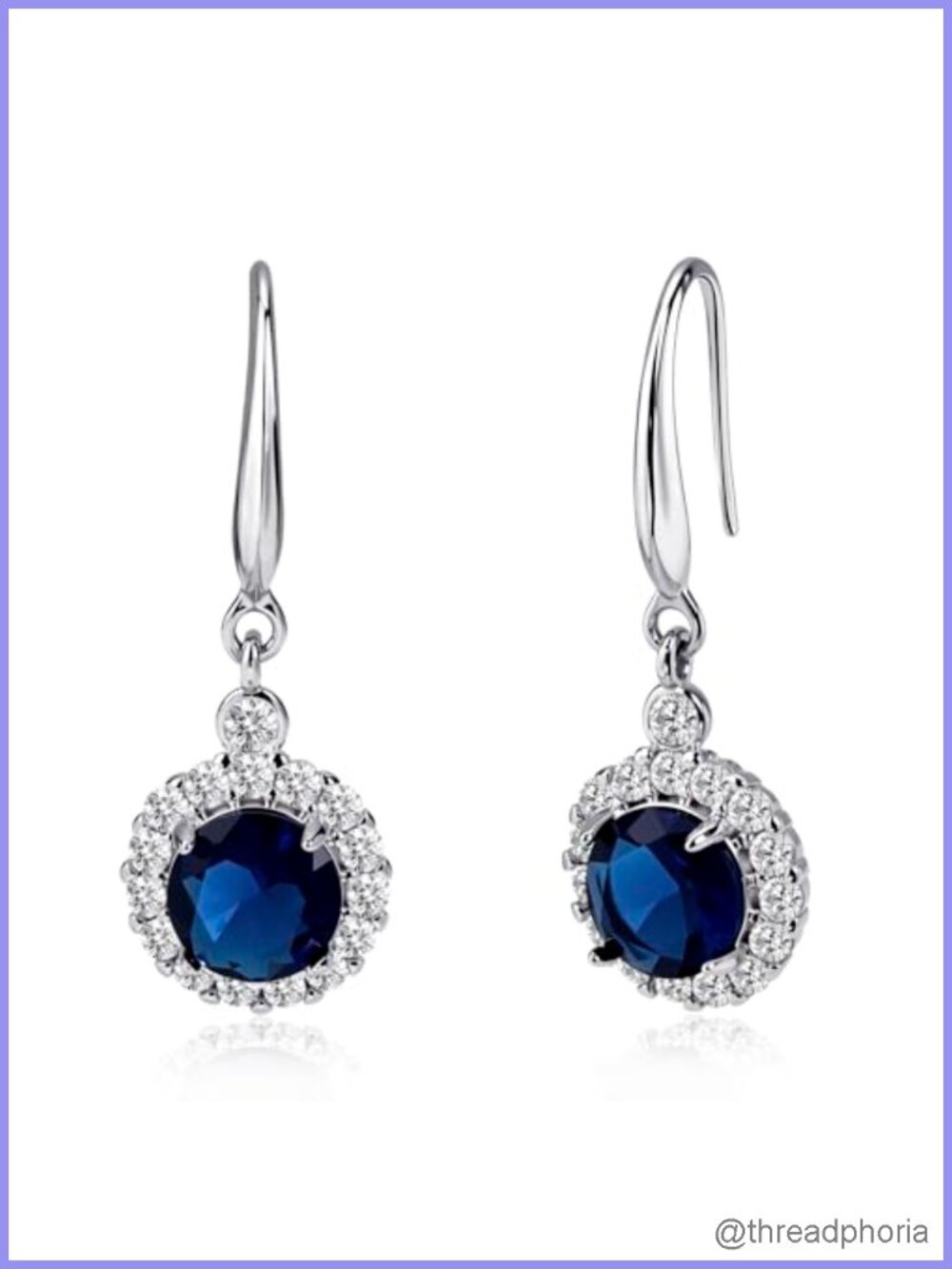 Sterling Silver Sapphire Dangle Earrings Zircon Halo Lever Back